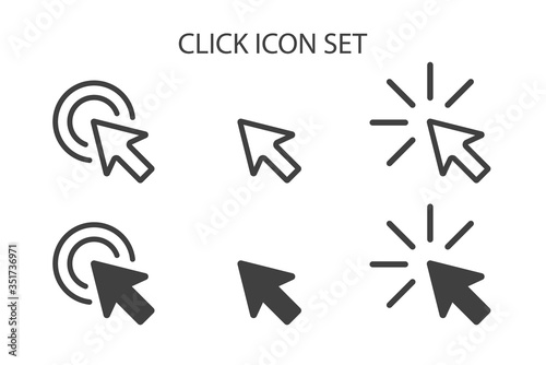Mouse click icon with arrow computer cursor pointer. Flat vector illustration for website button design. Line point pictogram for web graphic press symbol isolated on white background. SET1