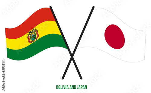 Bolivia and Japan Flags Crossed And Waving Flat Style. Official Proportion. Correct Colors