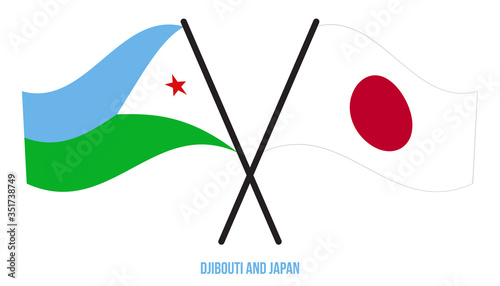 Djibouti and Japan Flags Crossed And Waving Flat Style. Official Proportion. Correct Colors