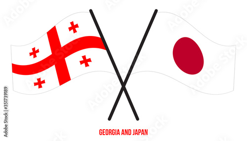 Georgia and Japan Flags Crossed And Waving Flat Style. Official Proportion. Correct Colors