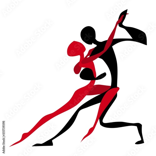 Dancing couple vintage vector. Young man and woman dancing tango colourful silhouette.