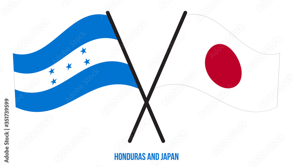 Honduras and Japan Flags Crossed And Waving Flat Style. Official Proportion. Correct Colors Honduras and Japan Flags Crossed And Waving Flat Style. Official Proportion. Correct Colors