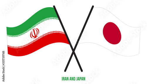 Iran and Japan Flags Crossed And Waving Flat Style. Official Proportion. Correct Colors