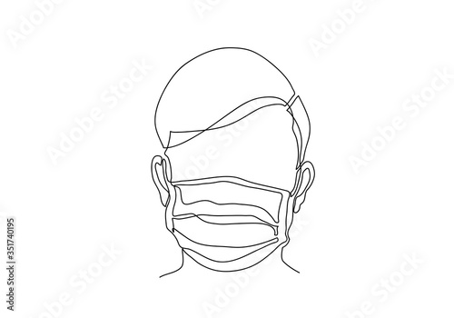 One continuous line drawing medical face mask.