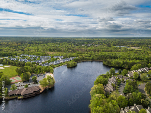 Aerial photo of the lake in the countryside living community