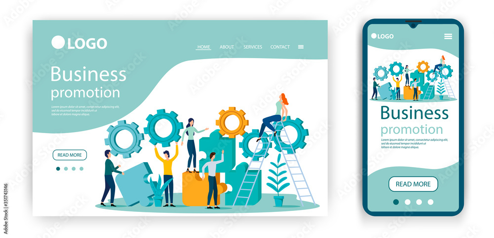 Business promotion.Template for the user interface of the website's home page.Landing page template.The adaptive design of the smartphone.vector illustration.