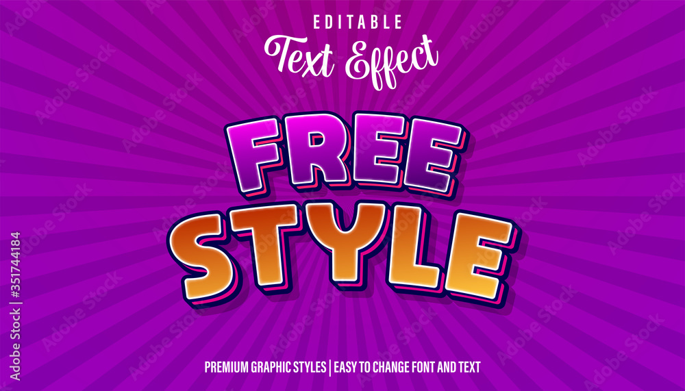Editable Text Effect, Free Style Purple Orange Game Title Style Editable Text Effect, Free Style Purple Orange Game Title Style