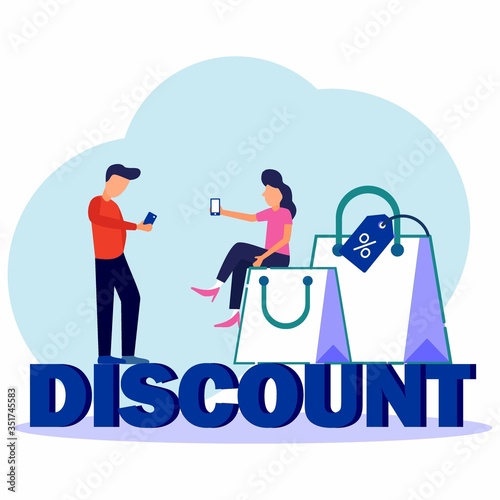 Vector illustration, flat style, online shopping, get a discount or discount, business concept, online shop, buying and selling.