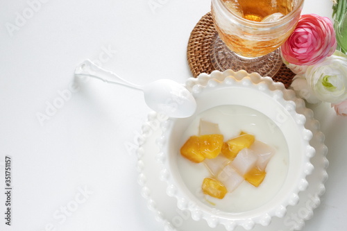 Mango and nada de coco in yogurt for healthy dessert