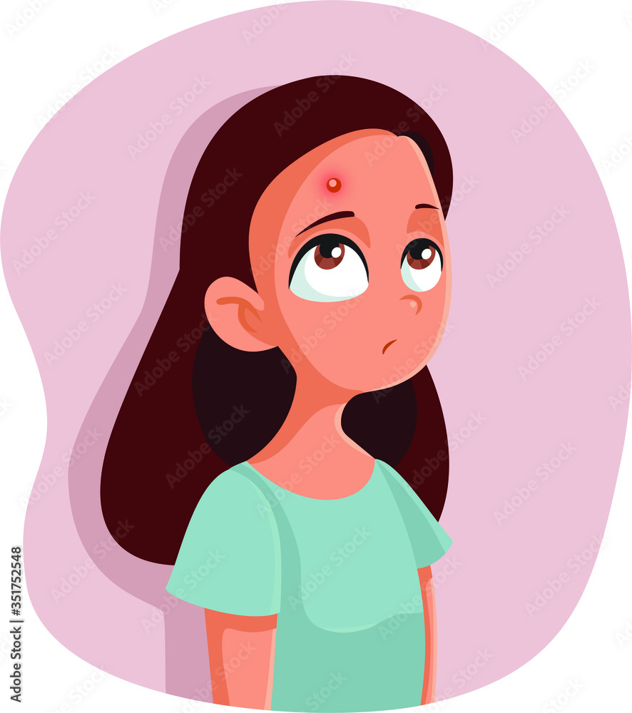 Sad Teenage Girl Having a Pimple Vector Cartoon Sad Teenage Girl Having a Pimple Vector Cartoon