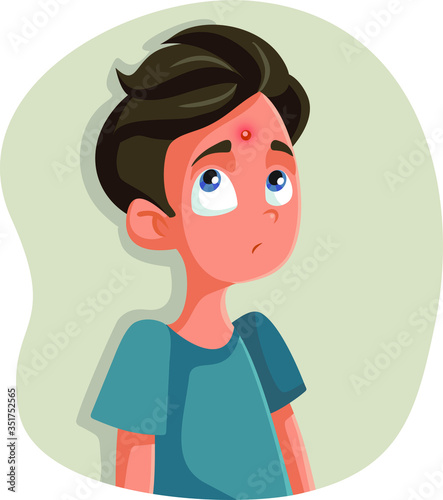 Sad Teenage Boy Having a Pimple Vector Cartoon