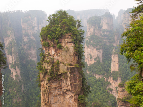 Rock pillar mountain in Zhangjiajie national forest park of China, a world nature heritage site.