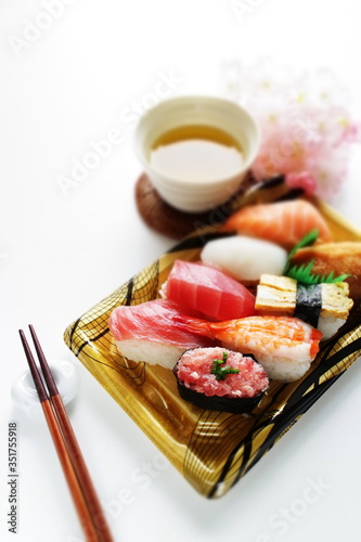 Japanese food, assorted sushi in food container for take out cuisine