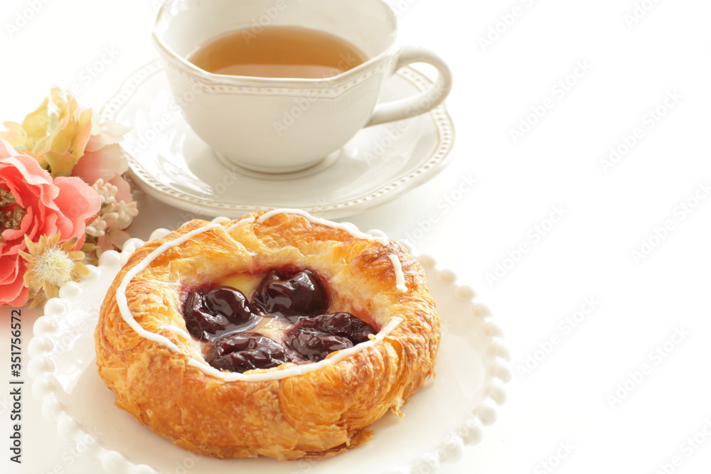 Homemade cherry Danish pastry for gourmet breakfast
