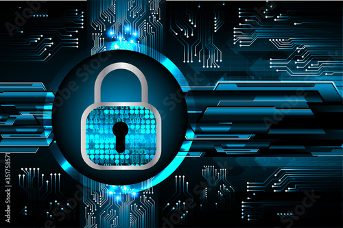 Closed Padlock on digital background, blue cyber security
