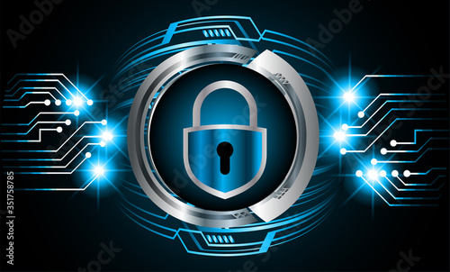Closed Padlock on digital background, blue cyber security 