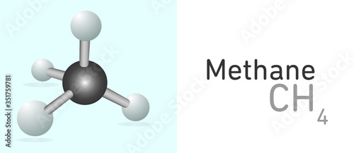Methane (CH4) gas molecule. Stick model. Structural Chemical Formula and Molecule Model. Chemistry Education