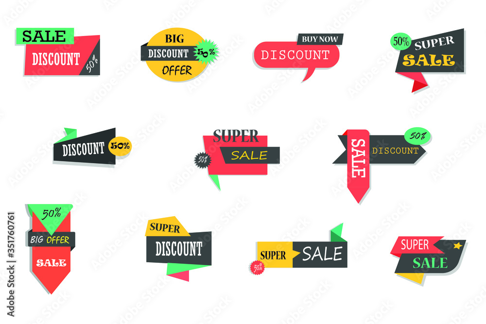 Sale, Discount, offer Styled origami Banners, Labels, Tags, Emblems. Vector