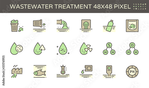 Wastewater and water treatment vector icon set design, 48x48 pixel perfect  and editable stroke.