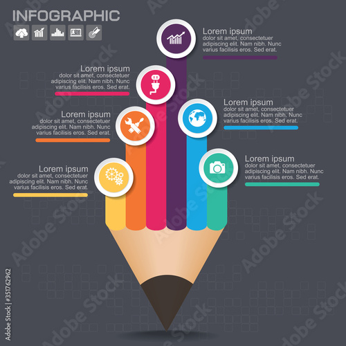 Business Infographic template layout with illustration of creative colorful pencil.