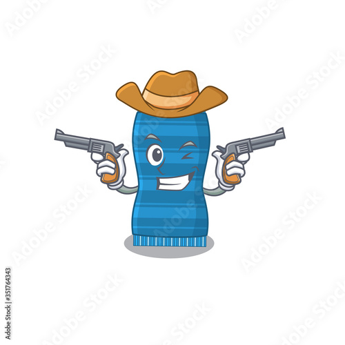 Cartoon character cowboy of beach towel with guns