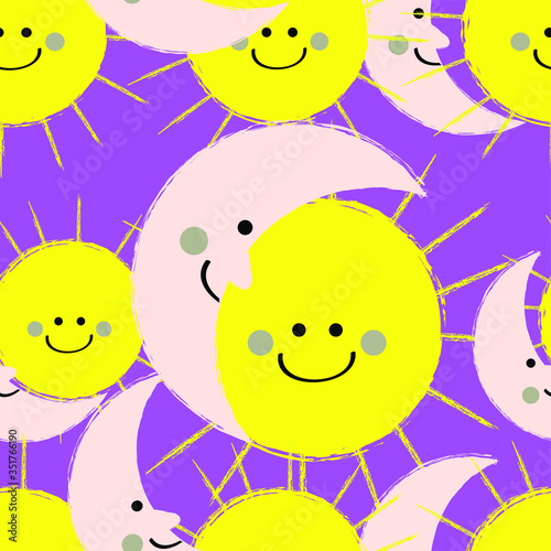 Cute Sun And Moon Pattern Seamless