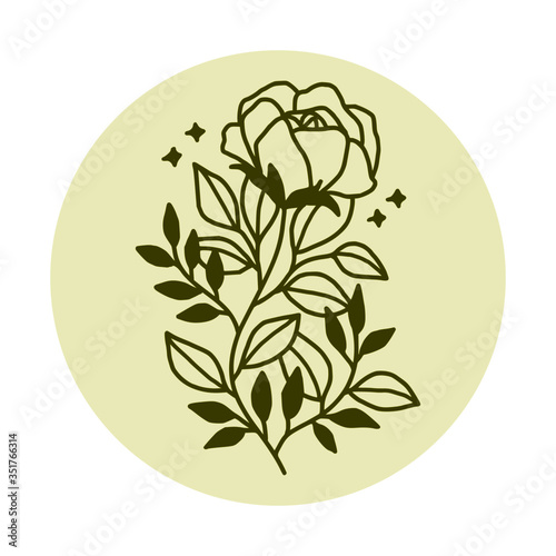 rose illustration and flower plant lineart design for  logo element  sticker  card  tags  wedding invitation  decoration  or banner