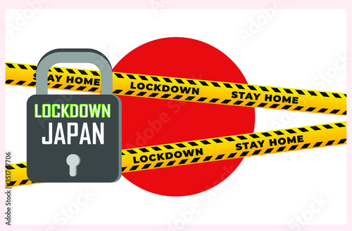 Japan lockdown coronavirus lockdown symbol. Coronavirus pandemic puts countries on lockdown.