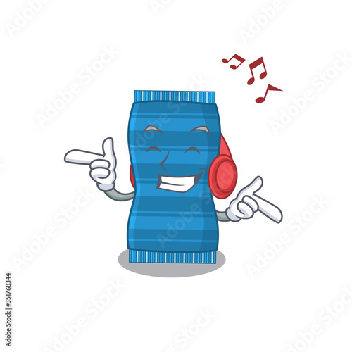 Beach towel Cartoon design concept listening music on headphone