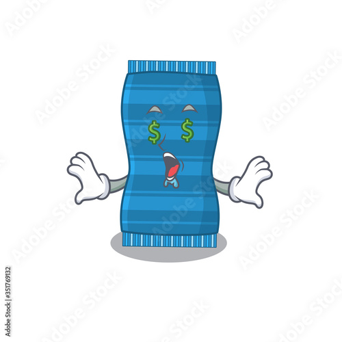 wealthy cartoon character concept of beach towel with money eyes
