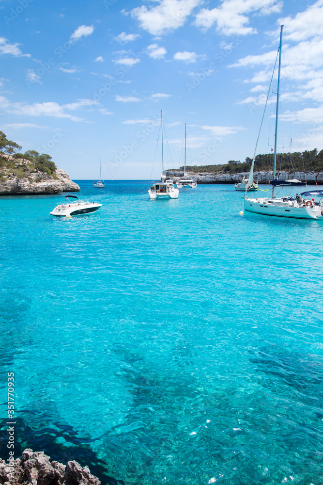 Sea landscape with boats in Santanyi, Majorca