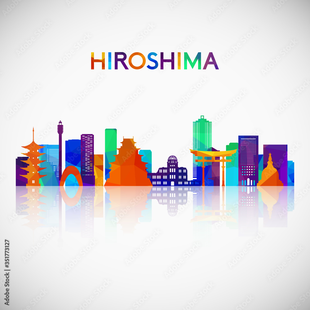Hiroshima skyline silhouette in colorful geometric style. Symbol for your design. Vector illustration.