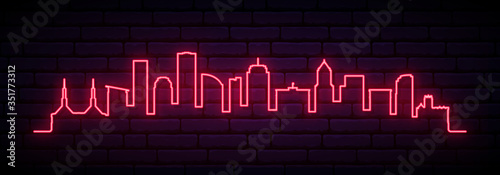Red neon skyline of Portland city. Bright Portland long banner. Vector illustration.