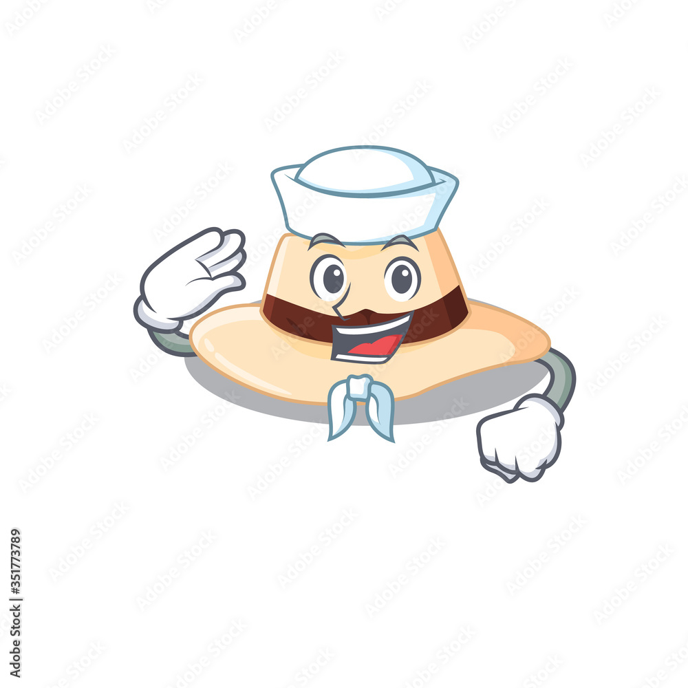 Smiley sailor cartoon character of panama hat wearing white hat and tie