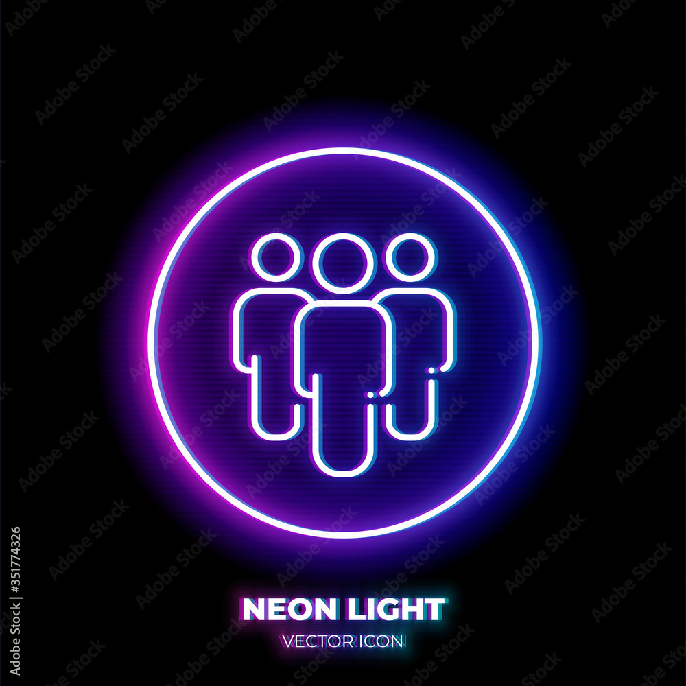 Teamwork neon light line art vector icon. Outline symbol of group of people. Team pictogram made of thin stroke. Isolated on background. Teamwork neon light line art vector icon. Outline symbol of group of people. Team pictogram made of thin stroke. Isolated on background.