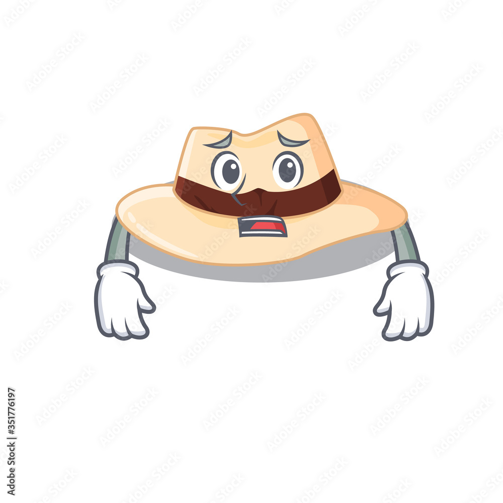 Cartoon design style of panama hat having worried face