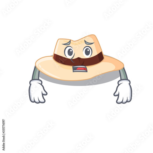 Cartoon design style of panama hat having worried face © kongvector