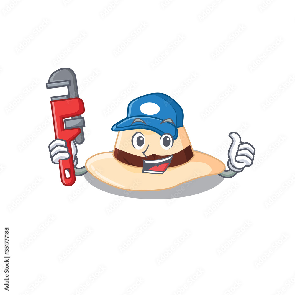 cartoon character design of panama hat as a Plumber with tool