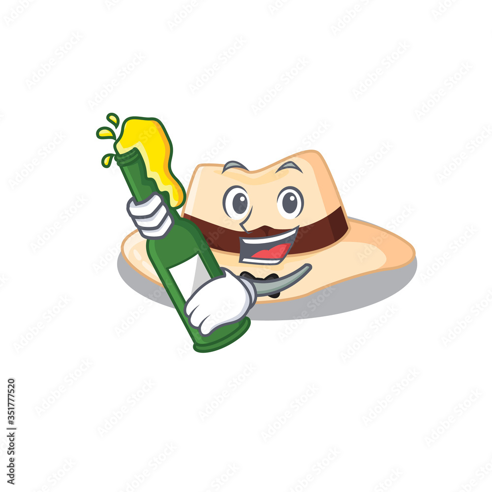 caricature design concept of panama hat cheers with bottle of beer