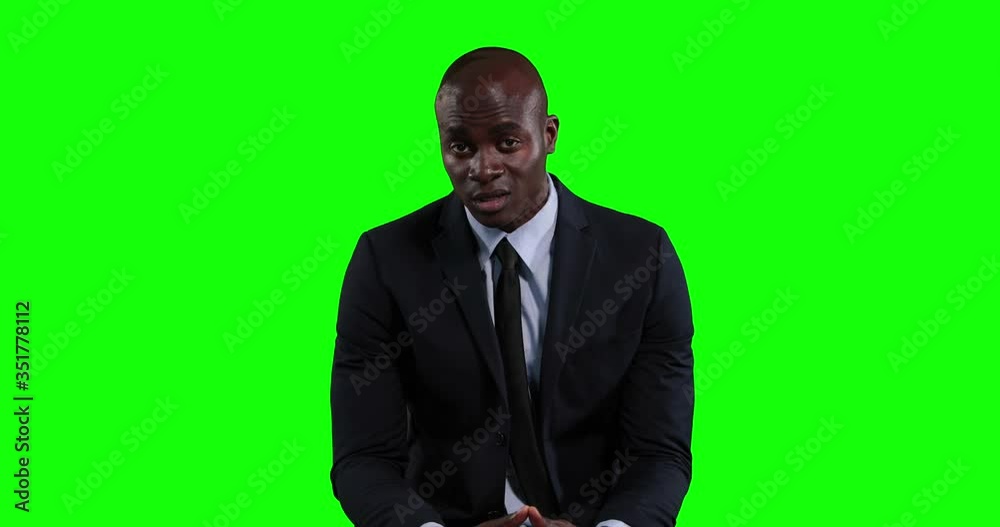 Animation of African American man in suit talking in green background Animation of African American man in suit talking in green background