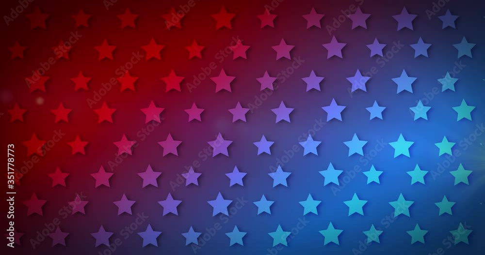 Animation of multiple rows of stars pulsating over glowing blue to red background
