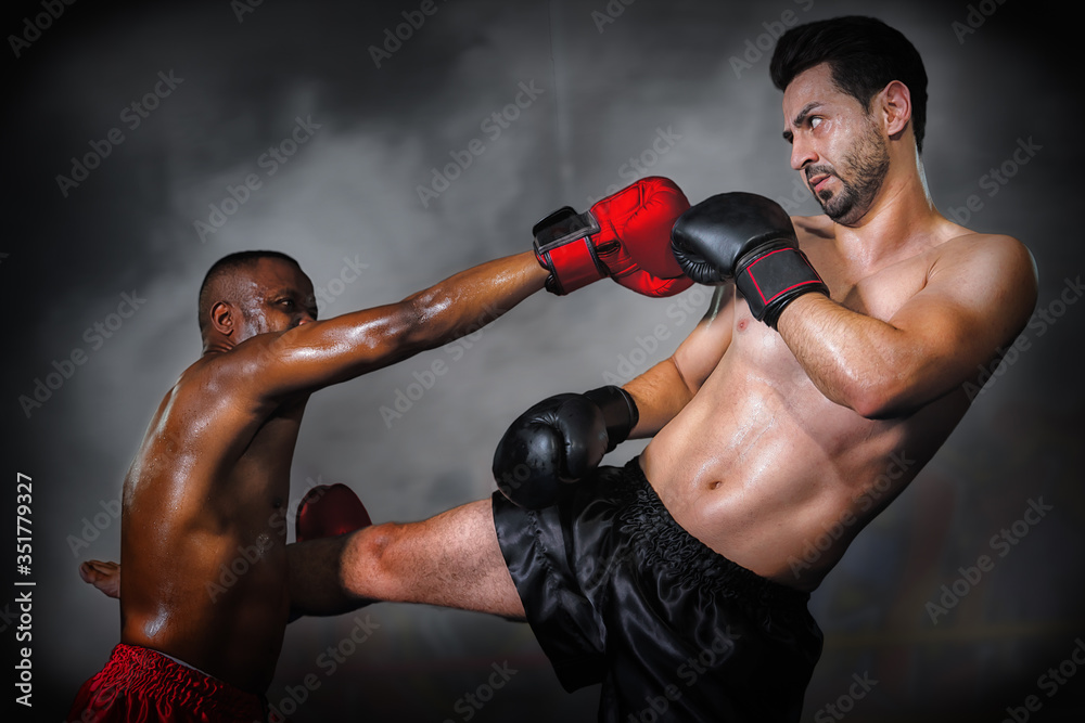 diverse boxing fighters fighting on ring in champion match