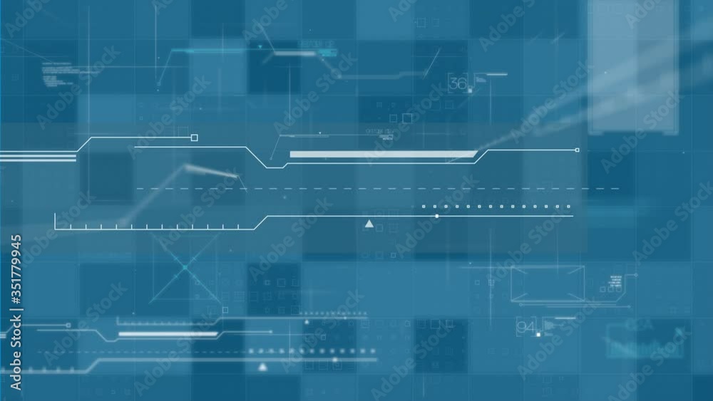 Animation of data processing and statistics on blue background Animation of data processing and statistics on blue background