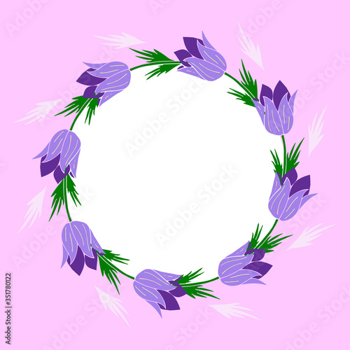 floral round frame lilac pink color