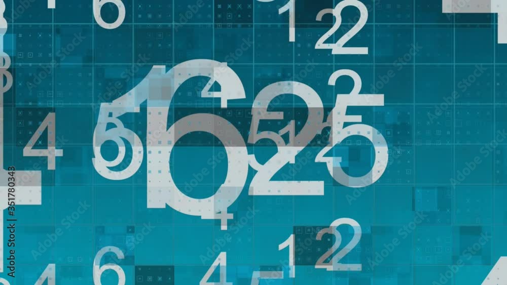 Animation of white, changing numbers floating on blue background
