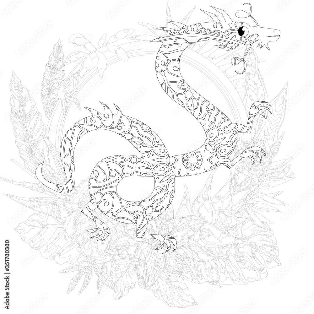 Fototapeta premium Outline Dinosaur Illustration Suitable For Any Of Graphic Design Project Such As Coloring Book And Education