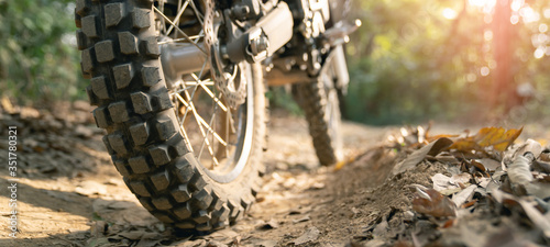 Photography A part of a dirt road dirt bike in the forest