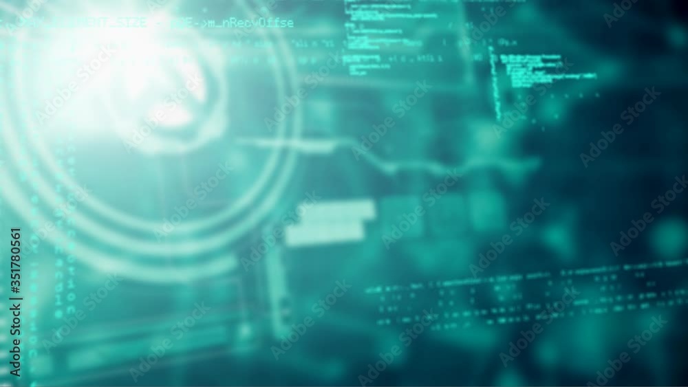 Animation of data processing with network on screen in background Animation of data processing with network on screen in background