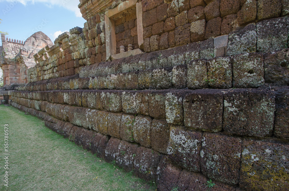 Details of laterite base of sandstone castle wall