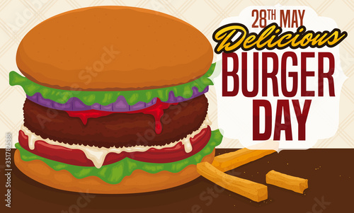 Delicious Hamburger with Some Fries to Celebrate Burger Day in May, Vector Illustration
